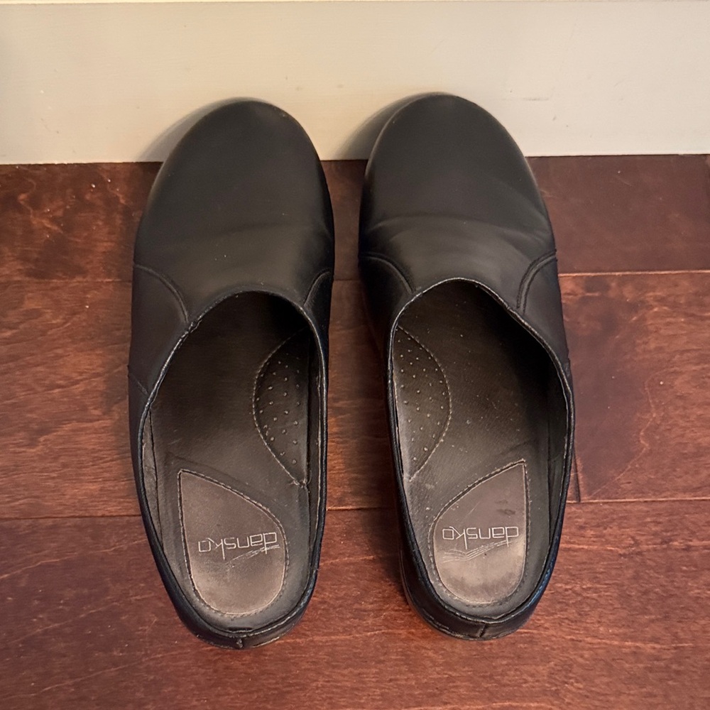 Dansko Black Leather Clog Mules